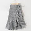 Skirts For Women'S Fashion Plaid Printed High Waist Elastic Mid-Length Asymmetric Ruffles Cute Short Pleated Women