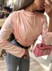 Artsu Elegant Satin Pink Blouse Long Sleeve Bodysuits Tops Women Spring Romper Mujer Ladies Cute Shirts ASJU60703 240127