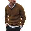 남자 스웨터 겨울 스웨터 패션 슬림 따뜻한 긴 소매 v- 넥 니트 풀오버 탑 2024 남성