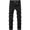 Denim Jeans Hole Design Mode Laque Pied Pantalons Décontractés Stretch Coupe Régulière Noir Long Hip Hop Hommes Quatre Saisons Plus Taille 240124