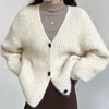 Kobiety dla kobiet 2024 Kobiety Jeziowy przycisk w szyku V-deck 6% wełniany sweter z kardigany Topss Casual Blue Beige Cape