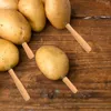 Tenedores de madera de haya, juego de 4 patatas de acero inoxidable con mango, pinchos de maíz reutilizables, herramientas de pelado ergonómicas