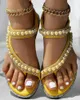 Sandals Women Fashion Summer Wear Beachwear Holiday Solid Color Sexy Shoes Slipper Rhinestone Beaded Toe Ring Wedge