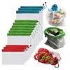 12 Uds. Bolsas de malla reutilizables para productos, cuerda, juguetes vegetales, bolsa de almacenamiento, bolsas de comestibles, bolsa de almacenamiento de malla, accesorios de cocina 240125