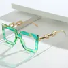 サングラスフレームメタルチェーンレッグ眼鏡女性用四角い形状抗青色光装飾メガネヨーロッパアメリカンガラス