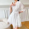 Casual Dresses Vintage Party Ladies Vestidos Boho Floral Embroidery Cotton Short Summer 2024 White Lace Mini Dress For Women