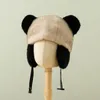 Berets Korean Version Of Dome Cute Panda Plush Bomber Hats Women Autumn And Winter Thickened Cycling Ear Protection Warm Ski Caps