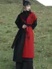 Ethnic Clothing Asymmetric Embroidered Woolen Coat Women's Retro Contrasting Color Of Black And Red Rose Classic All-Match Fall Winter