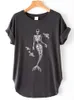 Sieyoushy Mermaid Skull Print Vintage Women Tシャツサイドスリット夏の面白い90年代ドロップショルダーシャツトップ240130