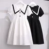 Mädchen Kleider Mädchen Kleid Für Sommer 2024 Student Kurzarm Baumwolle Nette Koreanische Weiß Teen Mädchen Prinzessin Kinder Colthes 6-14Y