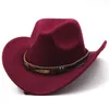 Wol Dames Heren Western Cowboyhoed Voor Gentleman Lady Jazz Cowgirl Met Lederen Cloche Kerk Sombrero Caps 240126