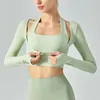 Camisas activas para mujer, sujetador de Yoga acanalado con cuello Halter, Top corto de manga larga, camiseta deportiva para correr, blusas de gimnasio de secado rápido Sp