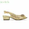 Sandalias doradas para mujer, zapatos de tacón cómodos de lujo, tacones bajos, diseño de diamantes de imitación, zapatos y bolsos para fiesta de boda, conjunto 240130