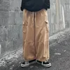 Calças masculinas masculinas soltas carga sólida multi bolso calças atléticas tether perna larga longa para homem baggy workwear ropa hombre