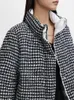 Women's Down 2024 Autumn And Winter Products Simple Casual Plaid Tweed Stand-up Collar Pocket Zipper Cotton Jacket