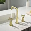 Badezimmer-Waschtischarmaturen, Waschbecken-Wasserhahn, 3 Löcher, Doppelgriffe, Mischbatterie, gebürstetes Gold oder schwarzes Chrom, Wasser