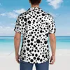 Camisas casuais masculinas camisa preto e branco bolinhas padrão manga curta verão homens turn-down colarinho botão roupas