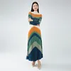 작업 드레스 MIYAKE PLEATED 여성 기질 가을 세트 패션 그라디언트 상단 반 스커트 느슨한 큰 크기
