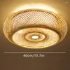 Tavan Işıkları 40 cm Çapı Yuvarlak Bambu Hasır Rattan Lantern Kolye Aydınlatma Armatürü Asılı Montaj