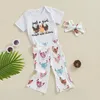 Clothing Sets Baby Girls Pants Outfits Cartoon Chicken Print Short Sleeve Romper With Flare Trousers And Heaband 3 Pcs Set