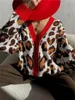 Damenstrickpullover Wsevypo Herbst Winter Übergroße Strick-Leoparden-Strickjacken Tops Frauen Lässige Mode Langarm Button-Down-Pullover mit V-Ausschnitt Oberbekleidung