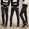 Gros hommes mode été mince double fermeture éclair jean skinny adolescents cowboys noir hip hop streetwear jeans hommes 2834 240131