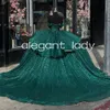 Emerald Green Sparkly Princess Quinceanera Dresses Off Shoulder Gillter Crystal Corset vestidos para 15 quinceanera Sweet 16