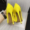 Dress Shoes 12cm High Heels Sexy Ladies Party Club Dance Pumps Plus Size Yellow Curl Upper Women Patent Pointed Toe Stiletto