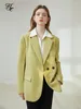 Women's Suits FSLE Shoulder Pad Design Korean Style Suit Jacket Two Button Solid Loose Casual Blazer Office Lady Notched Collar Jackets