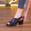 Sandals Peep Toe Women's Summer Solid Retro Soft Pu Leather Ladies Shoes High Heel Comfortable Casual Heeled