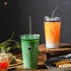 Canecas de vidro viagem palha copo garrafa reutilizável café portátil com criativo tumbler smoothie minimalismo frutas chá drinkware