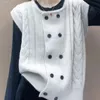 Kobiety vintage proste swobodne bez rękawów kamizelka swetra podwójnie piersiowa kamizelka swetra y2k modne skręcone luźne kamizelki 240125