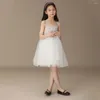 Robes de fille enfants dentelle Tutu pour adolescente filles princesse blanc et argent robe de bal fête d'anniversaire mariage soirée danse sangle robe