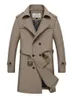 Mens Long Trench Trenchcoat Jacket Male Business Casual Trench British Trench Men Slim Double Breasted Jacket 240122