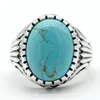 Bague en pierre Turquoise naturelle pour hommes, en argent Sterling 925, Vintage, ovale, bleu, bijoux turcs faits à la main, 240125