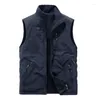 Men's Vests Man Spring Outdoors Waistcoat M-6XL Fleece Lined Multi Pocket Two Side Wear Leisure Hiking Cargo Sleeveless Jacket