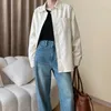 Women's Leather Loose Lapel Motorcycle Jacket Spring Solid Shirt PU Coat Couple Fashion Single Breasted Outwear Top