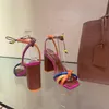 Sandálias Brasil Moda Luxo Torção Tecido Cor Bloqueando Designer Marca Mulheres Sapatos Grosso Com Salto Alto Feminino Casual