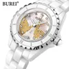 Burei Brand Ladies Fashion Ceramic Armband Titta på kvinnor Luxury Waterproof Casual Crystal Quartz Wristwatch Relogio Feminino 240127