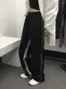 Pantaloni da donna HOUZHOU Pantaloni sportivi a righe neri da donna Pantaloni larghi dritti casual Basic Coreano Moda Jogger Donna Autunno Streetwear