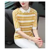 Vêtements pour femmes 2023 été mode coréenne rayé élégant tricoté t-shirts à manches courtes mince pull haut en tricot Camisetas Mujer 240124