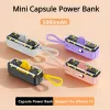Mini 5000 mAh Transparante capsule Power Bank Fast Charging Pocket Emergency Powerbank met kabelplug LED -verlichting Universal