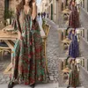 Casual Dresses Summer Bohemian Print Long Dress Women's Elegant Vintage Deep V Neck Fleche Sleeve High midje Vacation Floral Maxi