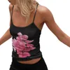 Tanques femininos femininos spaghetti tira de camisolas tampos de camisola com estampa floral com estampa floral sem mangas