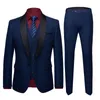 Men's Suits Dark Blue With Black Shawl Lapel Men Costume Homme Real Po Prom Tuxedo Slim Fit 3 Pieces Groom Blazer Terno Masuclino