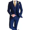 Men's Suits Luxury Blue Men Suit Slim Fit Terno Formal Prom Party Dinner Outfits Single Breasted Peaked Lapel 3 Piece Jacket Pants Vest