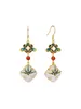 Dangle Earrings Hoyon Antional Gilt Miltship Oriental Classical Painted Enamel Lotus Tassels White Jade