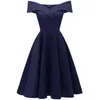 Casual Dresses Spring Dress for Women Cotton Blend Solid Slash Neck Party Elegant Clothes Midun-Length midje Prom