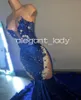 Kral Blue Velvet African Balo Kadınlar İçin Dreses Lüks Kristal Boning Korse İki Parça Akşam Töreni Elbisesi Vestido De Festa