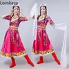 Scenkläder vuxna ärmar som utför klänning tibetanska dansdräkter kvinnor